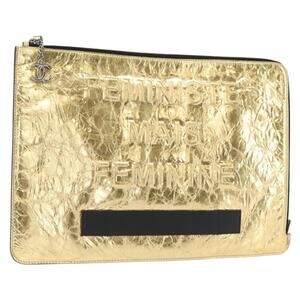 Chanel Clutch Bag Leather Gold CC